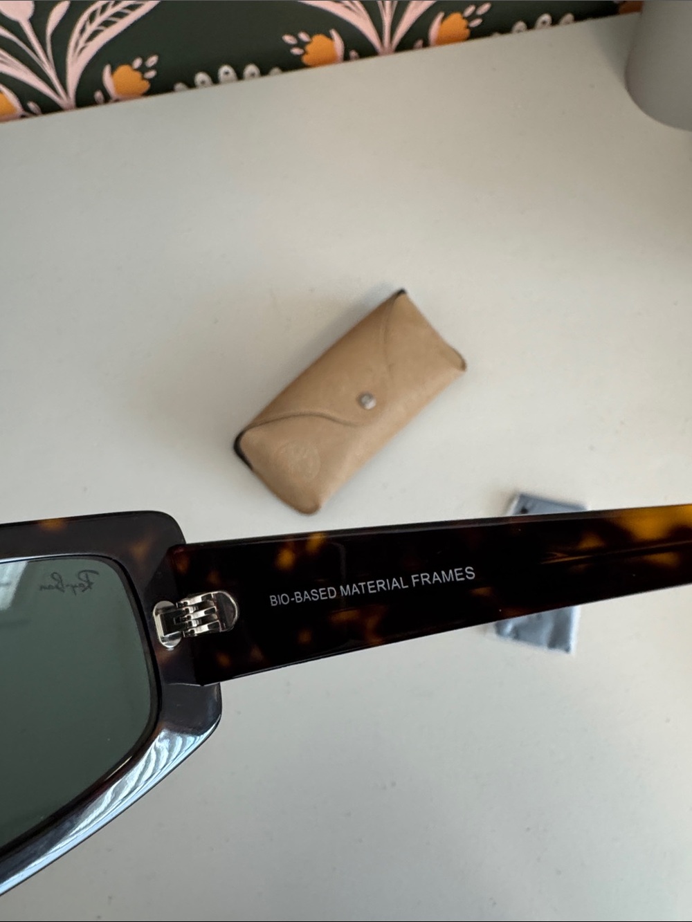 Ray-Ban Tortoiseshell Rectangular Sunglasses with Dark Green Lenses - Picture 13 of 14